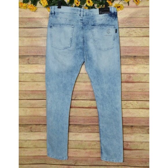 Rocawear Acid Wash Skinny Jeans Men's 34x32 Blue Stretch Denim Y2K Light Retro - Picture 4 of 9